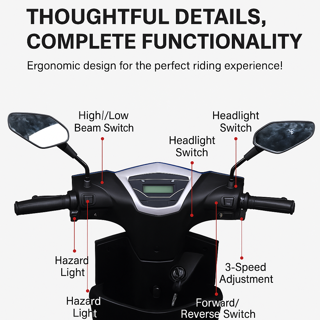 RedFlash 60V Moped, 42 KM Electric Bike/Scooter, HOKEN HC1000DQT